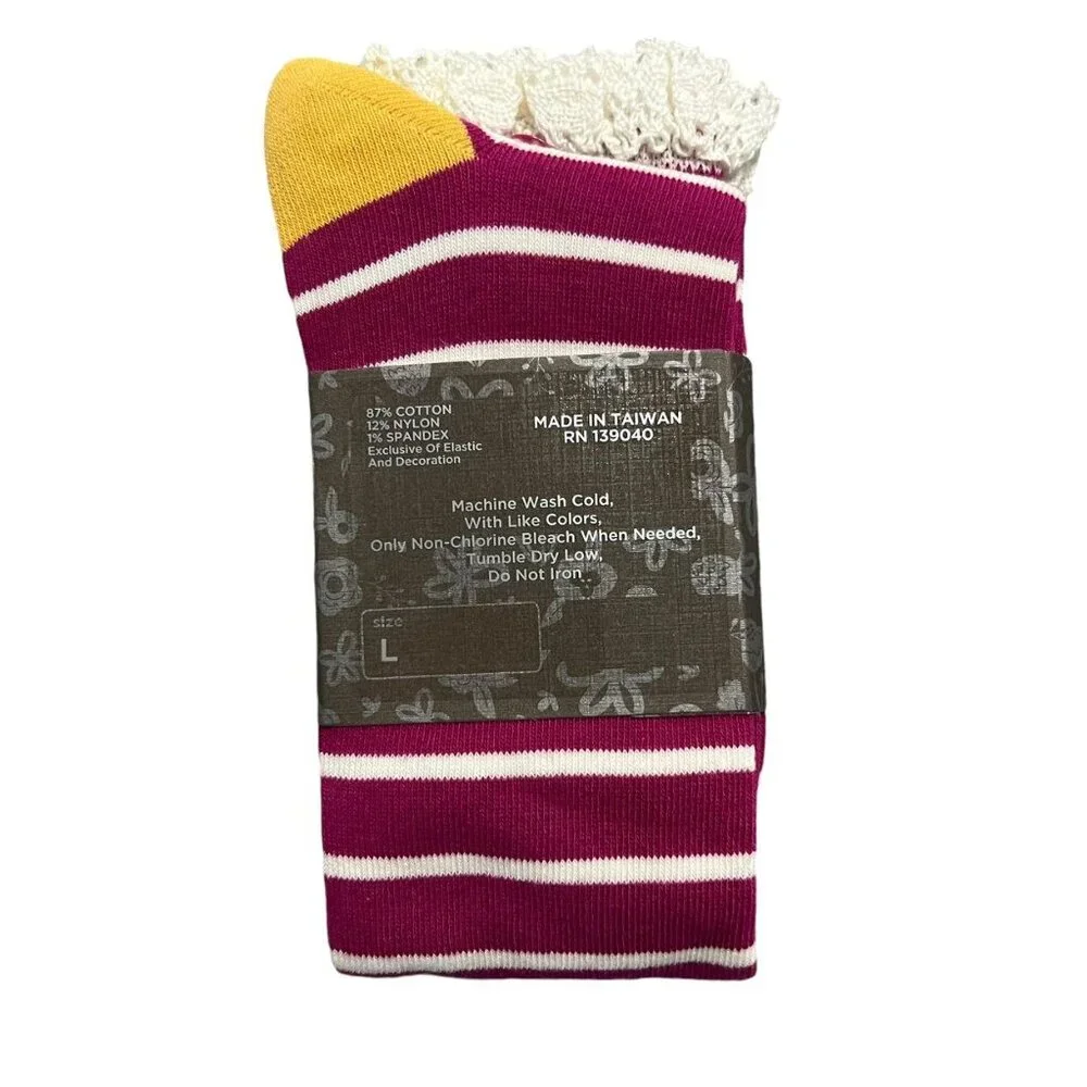NEW Matilda Jane Sz L Perfectly Paired Fuchsia Lace Knee Socks